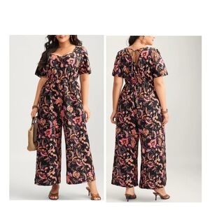 Vibe Sportswear Black Bohemian Floral Jumpsuit 1X